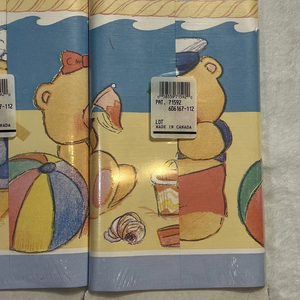 Rare FOREVER FRIENDS Andrew Brownsword Wallpaper BORDER 1992 Teddy Bears Beach